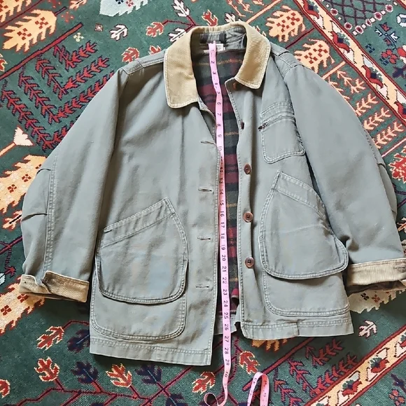 L.L. Bean Vintage Sage Green Barn Jacket with Tan Corduroy Trim - Picture 6 of 8